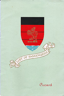 Front Cover of a Cabin Class Passenger List from the RMS Queen Mary of the Cunard Line, Departing 1 July 1954 from Southampton to New York via Cherbourg