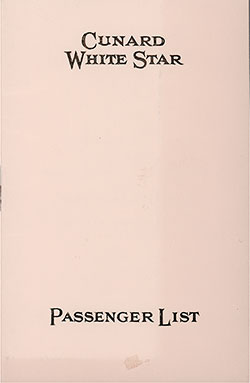 Front Cover, Cunard Line RMS Samaria Third Class Passenger List - 27 July 1935.