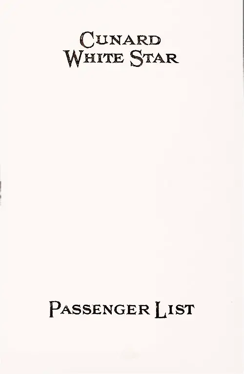 Front Cover, Cunard Line RMS Samaria Third Class Passenger List - 27 July 1935.