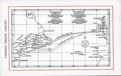 Cunard Transatlantic Track Chart, 1902.