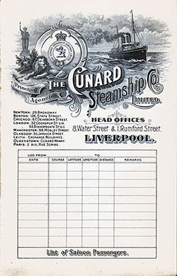 Passenger Manifest, Cunard Line RMS Saxonia, 1904, Liverpool to Boston