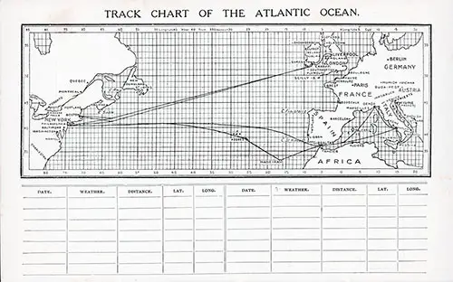 Cunard Line Track Chart of the Atlantic Ocean, 1909.