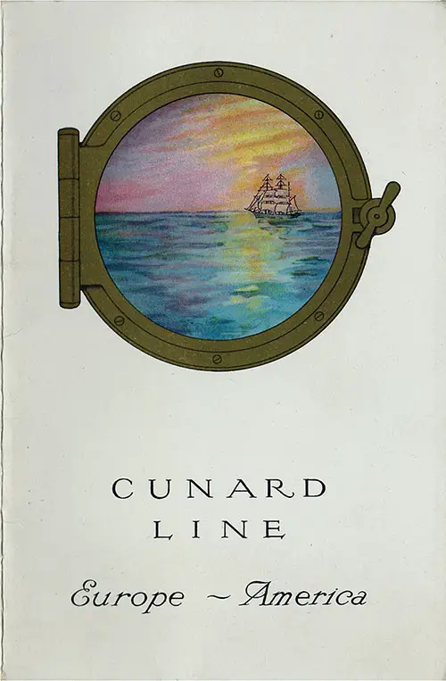 Front Cover, Cunard RMS Scythia Saloon and Second Class Passenger List - 20 August 1921.