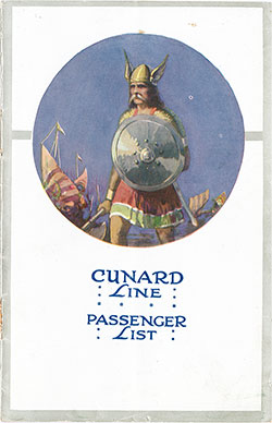 Front Cover, Cunard RMS Scythia Saloon and Second Class Passenger List - 17 August 1922.