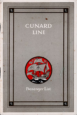 Front Cover, Cunard Line RMS Scythia Cabin Class Passenger List - 5 April 1930.