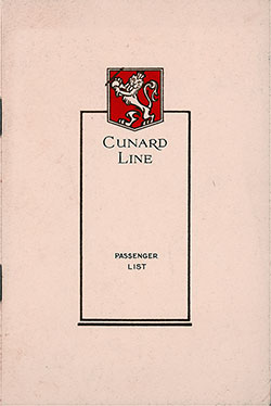 Front Cover, Cunard Line RMS Scythia Cabin Class Passenger List - 10 January 1931. 