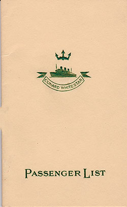 Front Cover of a Third Class Passenger List from the RMS Scythia of the Cunard Line, Departing 25 September 1937 from Liverpool to New York and Boston via Dublin and Galway