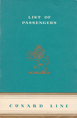 Front Cover of a Tourist Class Passenger List from the RMS Scythia of the Cunard Line, Departing 20 March 1953 from Southampton to Halifax via Le Havre