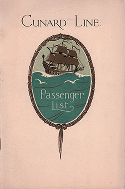 Front Cover, Cunard Line RMS Tuscania Tourist Third Cabin Passenger List - 24 August 1929.