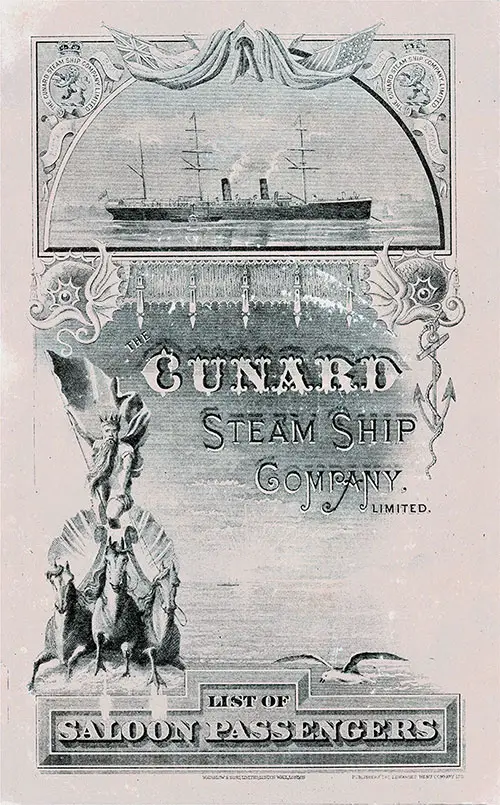 Passenger Manifest, RMS Umbria, Cunard Line, 1890