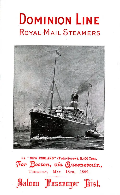 1899-05-18 Passenger Manifest for the SS New England