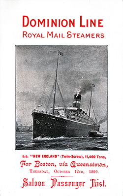 1899-10-12 Passenger Manifest for the SS New England