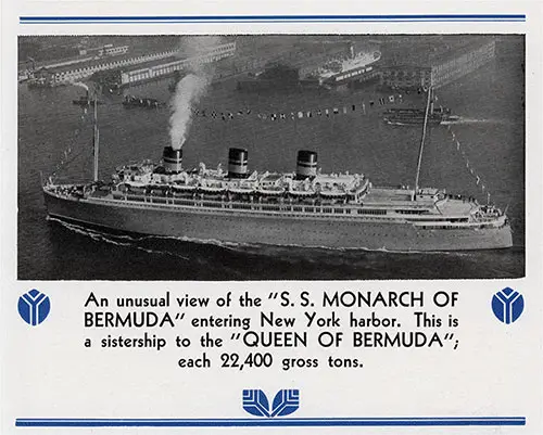 Unusual View of the SS Monarch of Bermuda Entering New York Harbor circa Late 1930s.