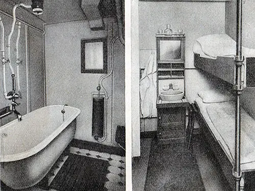 SS Albert Ballin Third Class Bath and Stateroom.
