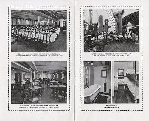 Scenes of the Third Class on the SS Albert Ballin of the Hamburg-American Line circa 1926.