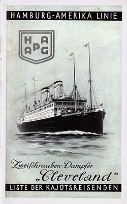 Passenger Manifest - Hamburg Amerika Linie - Cleveland 1929-10-17