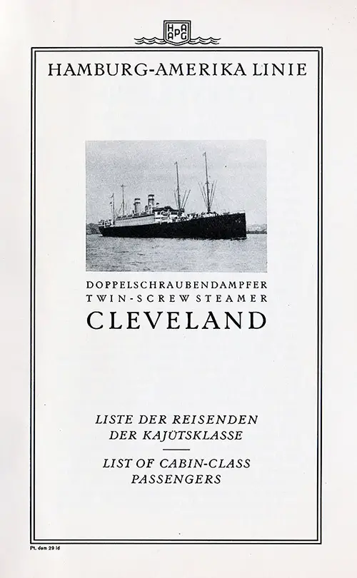 Title Page, SS Cleveland Cabin Passenger List, 17 October 1929.