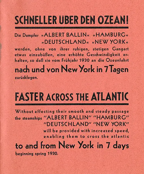 Insert: Faster Across the Atlantic, 1929.