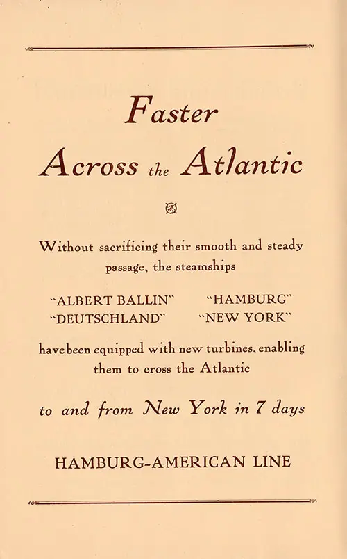 Hamburg-American Line Advertisement, SS Cleveland Passenger List, 7 June 1930.