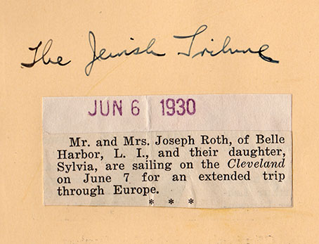 Passenger Voyage Announcement, The Jewish Tribune, 6 June 1930.
