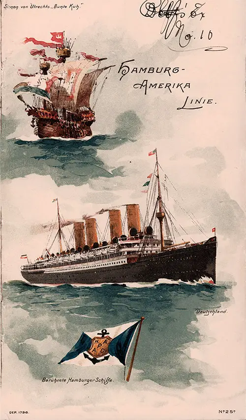 Front Cover of a Cabin Passenger List for the SS Deutschland of the Hamburg America Line, Departing 7 October 1909 from Hamburg to New York via Southampton and Cherbourg