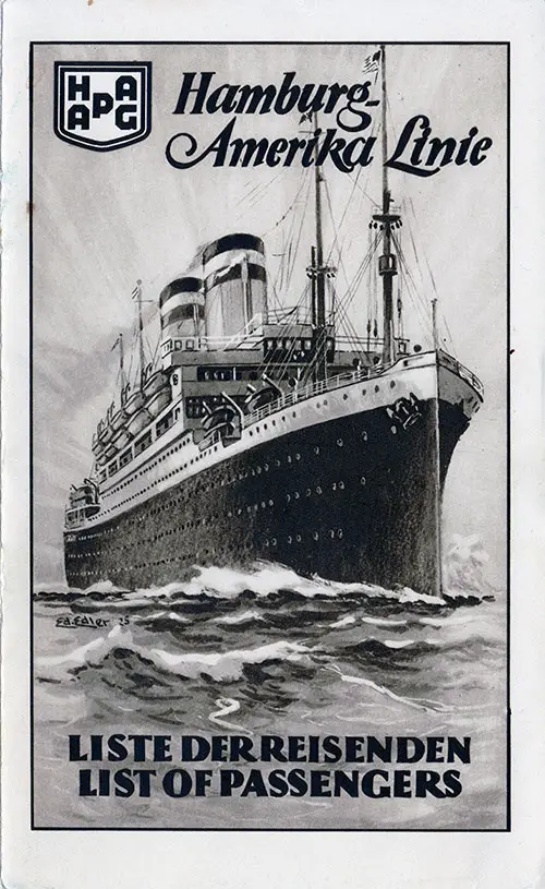 Front Cover of a Third Class Passenger List for the SS Deutschland of the Hamburg America Line, Departing 23 September 1927 from Hamburg to New York via Boulogne-sur-Mer and Southampton