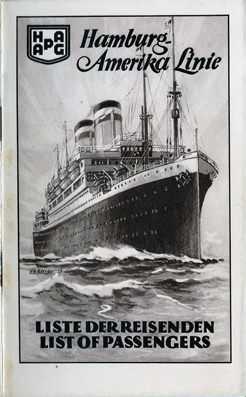 Front Cover of a Third Class Passenger List from the SS Deutschland of the Hamburg America Line, Departing Friday, 12 October 1928 from Hamburg to New York