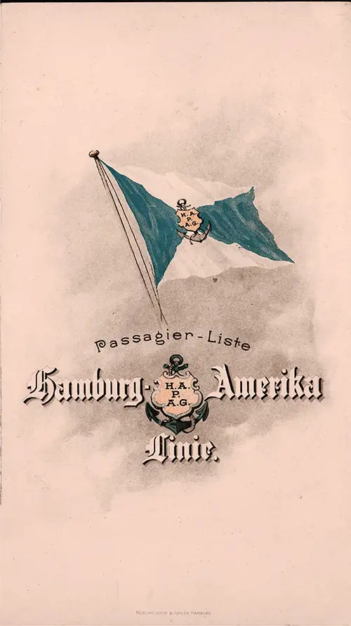 Front Cover, Passenger Manifest S. S. Fürst Bismarck, Hamburg America Line 1902