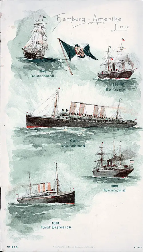 Front Cover of a First and Second Cabin Passenger List for the SS Fürst Bismarck of the Hamburg America Line, Departing 27 August 1903 from Hamburg to New York via Southampton