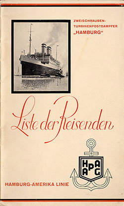 Passenger Manifest - Hamburg Amerika Linie - Hamburg 1929-03-15