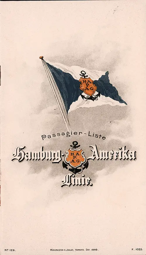 Front Cover of a Cruise Passenger List for the SS Meteor of the Hamburg America Line, Departing Saturday, 4 May 1907 from Genoa to Hamburg