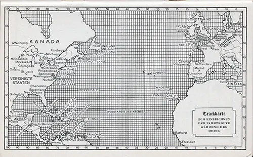 Hamburg-American Line Track Chart of the Atlantic Ocean, 1929.