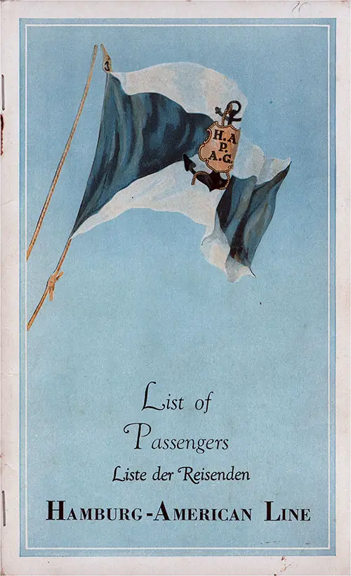 Front Cover, Hamburg American Line SS New York Cabin, Tourist, and Third Class Passenger List - 11 May 1939.
