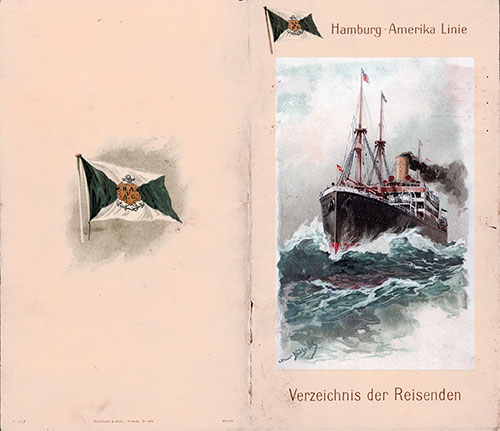 Covers of a Second Cabin Passenger List for the SS Patricia of the Hamburg America Line, Departing 28 September 1912 from Hamburg to New York (Direct).