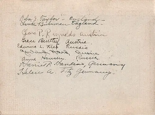 Autographs Included Within This Passenger List Dated 13 September 1914.