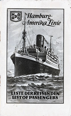 Passenger Manifest, SS Westphalia, Hamburg America Line, August 1926