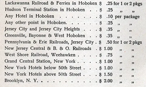 Porter Service List of Charges, August 1913.