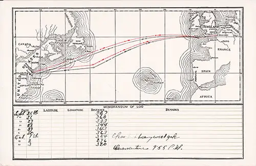 Track Chart for the 24 September 1904 Voyage of the SS Rotterdam of the Holland-America Line.