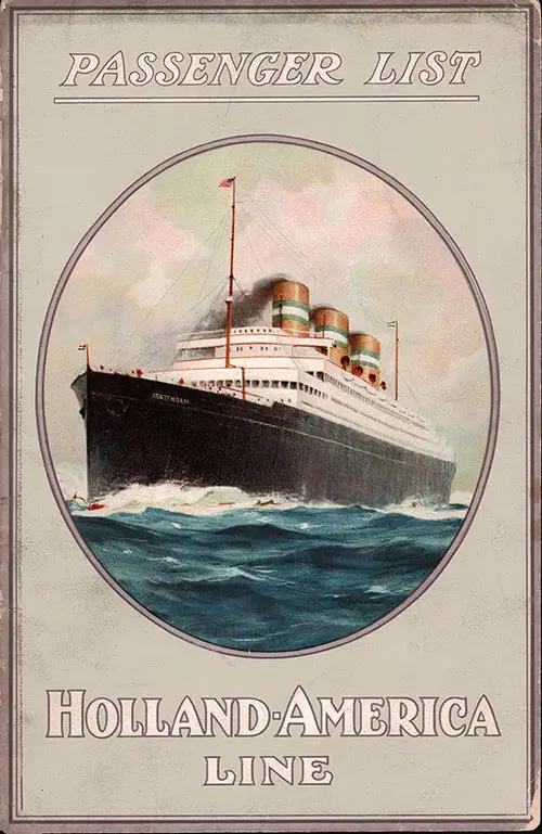 Front Cover, First and Second Cabin Passenger List for the SS Rotterdam of the Holland-America Line, Departing 21 May 1924 from Rotterdam to Halifax and New York.