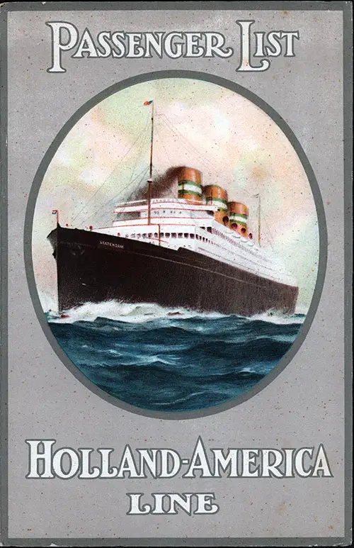 Front Cover of a First, Tourist, and Third Class Passenger List from the SS Statendam of the Holland-America Line, Departing 29 June 1934 from New York to Rotterdam via Plymouth and Boulogne-sur-Mer
