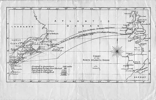 Track Chart of the North Atlantic Ocean for the Inman Line. SS City of Brussels Passenger List, 21 April 1877.
