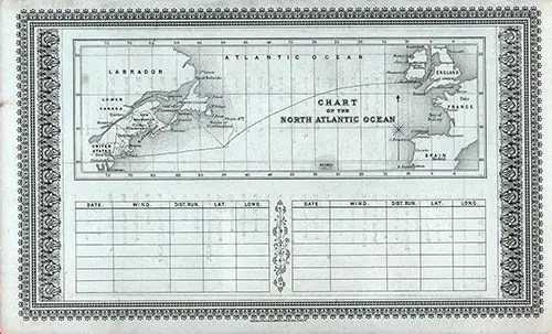 Track Chart of the North Atlantic Ocean for the Inman Line and Memorandum of Log (Unused). SS City of Chester Passenger List, 18 October 1881.