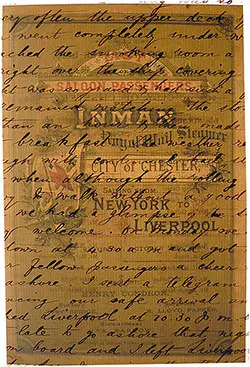 Front Cover, Inman Line SS City of Chester Saloon Passenger List - 25 October 1884.