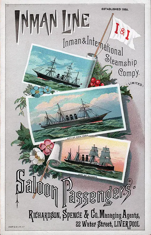 Front Cover of 1892 Passenger List of the Inman Line