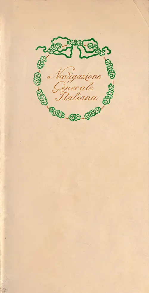 Front Cover of a One Class Passenger List for the SS Colombo of the NGI Steamship Colombo, Departing Wednesday, 16 March 1927 from Genoa to New York.