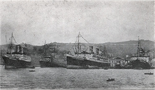 The Three Counts (Conte Rosso, Conte Biancamano, and Conte Verde), Riding at Anchor in Their Home Port -- Genoa, Italy circa 1927.