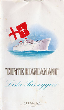 Cabin Class Passenger List from the SS Conte Biancamano of the Italia Line, Departing 12 August 1951 from Genoa to Halifax and New York.