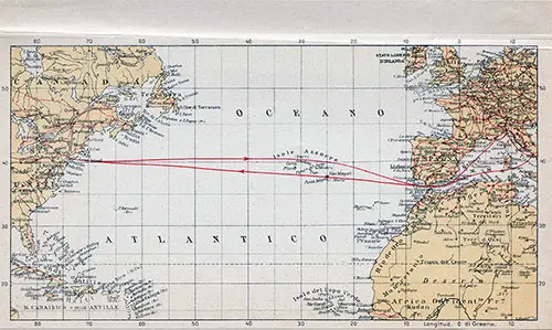 Italia Line Route Map, SS Rex Passenger List 21 August 1935.