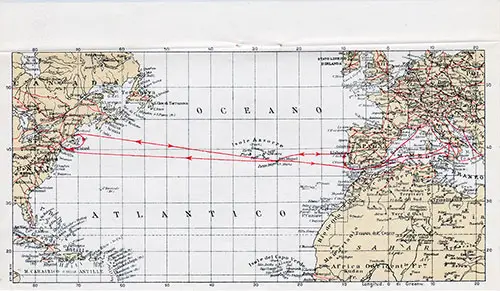 Italia Line Route Map, 1938. SS Rex Passenger List, 13 July 1938.