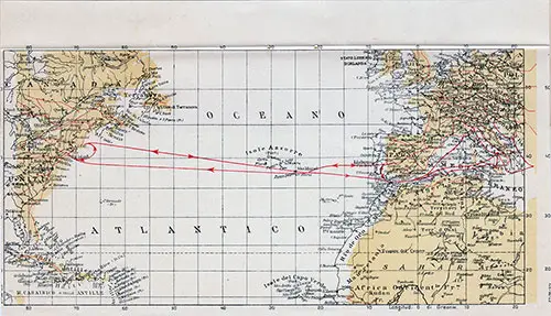 Track Chart for the 12 June 1937 Passenger List, SS Roma, Italia Line